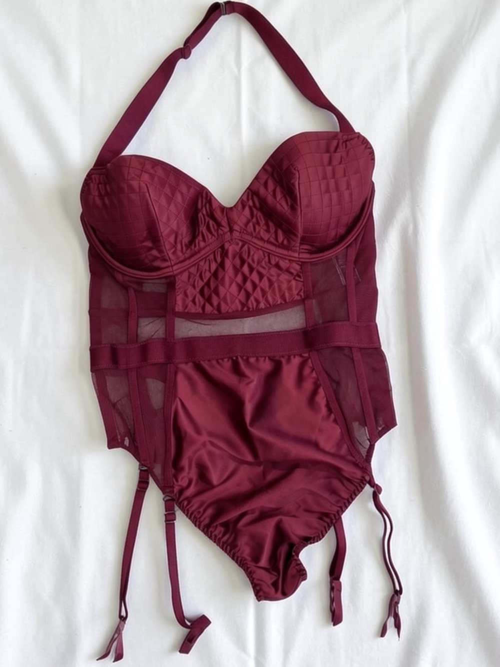 Victoria's Secret Deep Wine Mesh Bustier Bodysuit